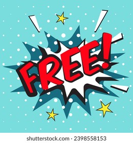 FREE - comic book style word. Colorful summer banner in pop art comic style. Decorative bright background with explosive bomb. Vector