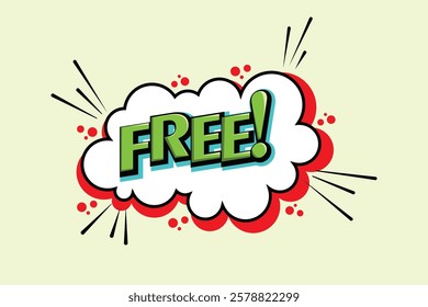 "Free" comic book style word vector illustration. Use this vibrant and dynamic element for your designs, social media posts, and marketing materials to grab attention and add a pop of fun.