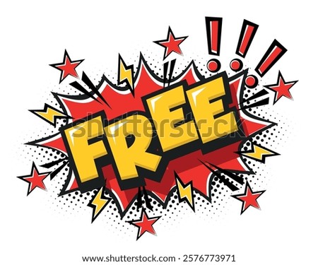 Free - Comic book style word in speech bubble with bomb explosive and lightnings. Vector on transparent background