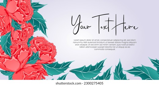Free copyspace vector horizontal seamless garland with redroses and cyan leaves.