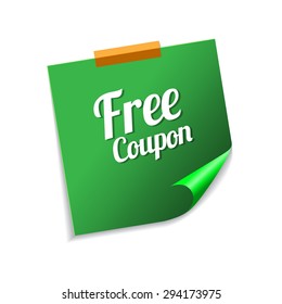 Free Coupon Green Sticky Notes Vector Icon Design