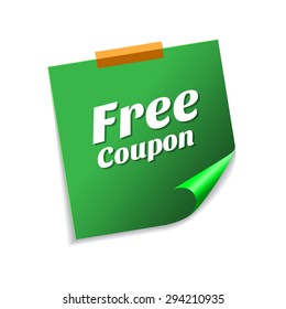 Free Coupon Green Sticky Notes Vector Icon Design