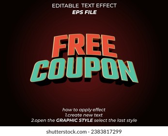 Free Coupon Text Effekt, Schriftart editierbar, Typografie, 3D-Text. Vektorvorlage