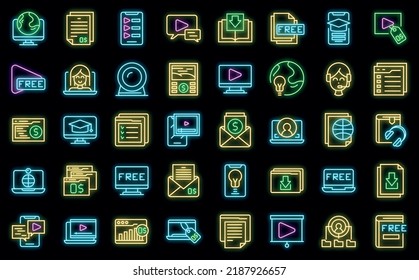 Free course icons set outline vector. Virtual computer class. Free app distance