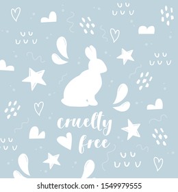 Free cruelty cosmetics concept. Bunny with lettering. Vector illustration. 