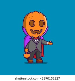 Free cute jack o lantern asking for candy illustration. Halloween pumpkin mascot cartoon icon character