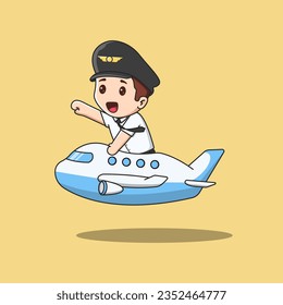 Free Cute Pilot With Airplane Vector Cartoon Illustration. Mascot Character Icon.