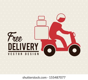 Free deliver with motorcycle messenger over beige background