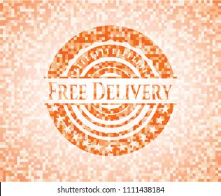 Free Delivery abstract emblem, orange mosaic background