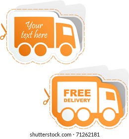 Free delivery - advertising transport icon. Delivery truck moving on white backdrop.