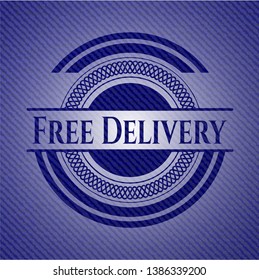 Free Delivery badge with denim background. Vector Illustration. Detailed.