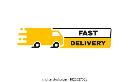 Free delivery badge with truck. Banner template design for shipping, delivery and moving company. Modern vector illustration.