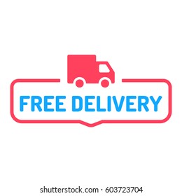 Free delivery. Badge with truck icon. Flat vector illustration on white background.