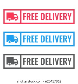 Free delivery. Badge with truck icon. Flat vector illustration on white background.