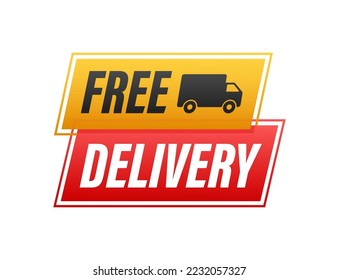 Free delivery. Badge with truck. Vector stock illustrtaion.