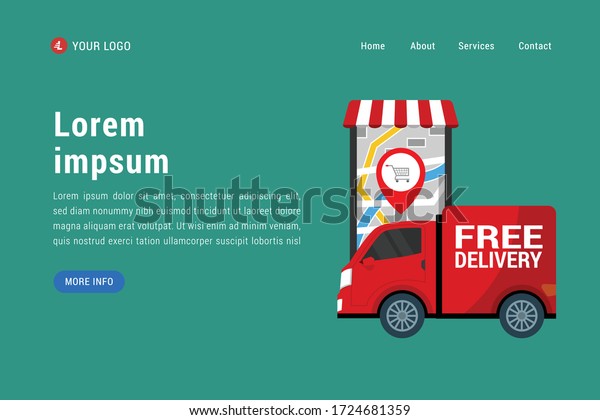 free delivery banner concept.Web design\
landing page.Conceptual vector illustration in flat style\
design.Isolated on\
background.
