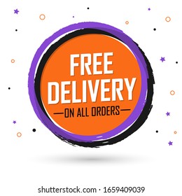 Free Delivery, banner design template, sale tag, on all orders, vector illustration