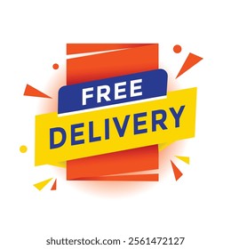 Free delivery banner label or tag. Advertising discounts sign vector.