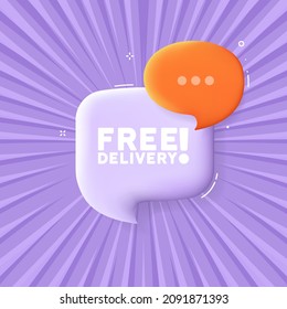 Free Delivery Banner. Speech Bubble With Free Delivery Text. 3D Illustration. Pop Art Style. Vector Line Icon For Business And Advertising.