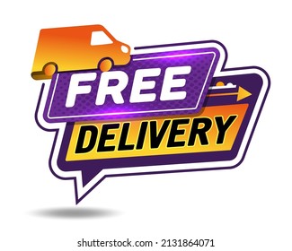 Free delivery banners. Vector Badge with truck for apps and websites.
