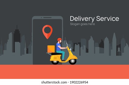 Free delivery boy phone service. Delivery man food or pizza motorcycle service, online order courier