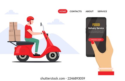 Free delivery boy phone service. Delivery man food or pizza motorcycle service, online order courier