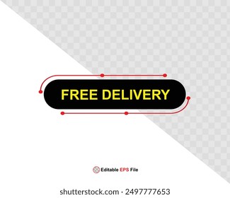 Free delivery button design for banner, sale, promotion, logo, icon, label, sticker, tag, symbol, stamp, etc. Vector Illustration