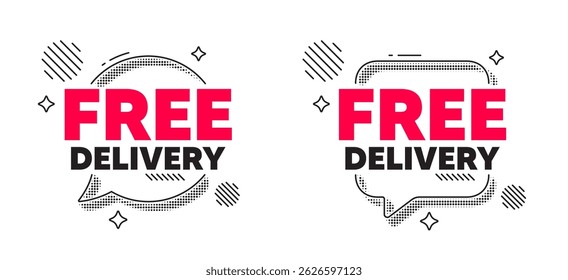 Free delivery chat speech bubble. Social media concept. Free delivery tag. Shipping and cargo service message. Business order icon. Line design chat bubble. Vector