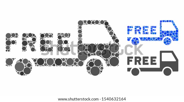 Free delivery composition\
of circle elements in different sizes and color tones, based on\
free delivery icon. Vector circle elements are united into blue\
collage.