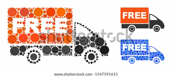 Free delivery\
composition of small circles in variable sizes and color tinges,\
based on free delivery icon. Vector filled circles are combined\
into blue illustration.