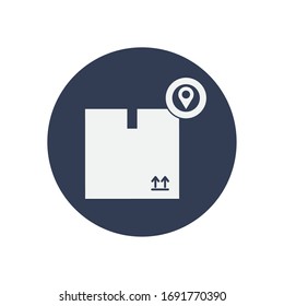 free delivery concept, package box with location pin icon over white background, block style, vector illustration
