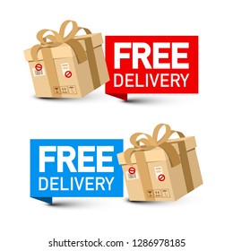 Free Delivery Concept with Packages. Vector Paper Boxes Isolatd on White Background.