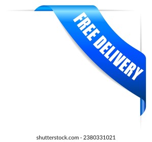 Free delivery corner ribbon isolated on white background, logistic company advertising web design element, vector flat header illustration