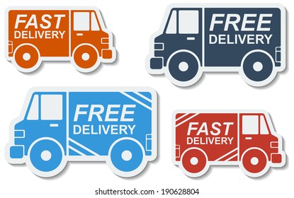 Free delivery, fast delivery colorful icons set with blend shadows. Vector.