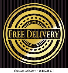 Free Delivery gold shiny badge. Vector Illustration. Detailed.