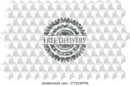 Free Delivery grey emblem with cube white background. 
