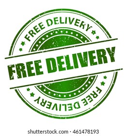 Free delivery grunge green rubber seal / stamp on white background