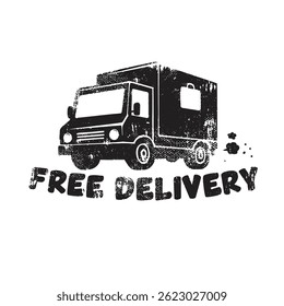 free delivery icon with box car and eroded effect