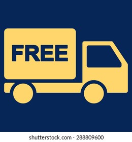 Free delivery icon from Business Bicolor Set. This flat vector symbol uses yellow color, rounded angles, and isolated on a blue background.