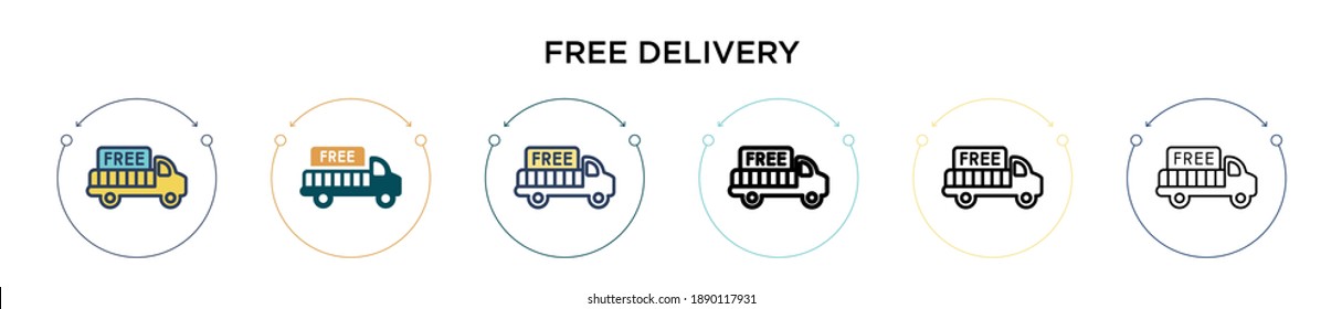 Free delivery icon in filled, thin line, outline and stroke style. Vector illustration of two colored and black free delivery vector icons designs can be used for mobile, ui, web