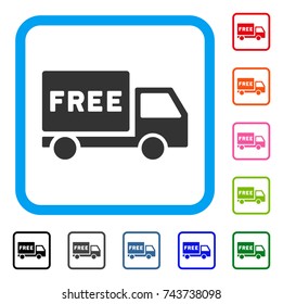 Free Delivery icon. Flat gray iconic symbol inside a blue rounded square. Black, gray, green, blue, red, orange color additional versions of Free Delivery vector.