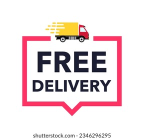 Free delivery icon. Free delivery service logo. Shipping fast. Banner with truck. Vector illustration
