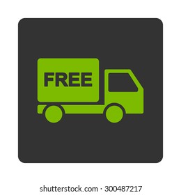 Free delivery icon. This flat rounded square button uses eco green and gray colors and isolated on a white background.