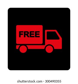Free delivery icon. This flat rounded square button uses intensive red and black colors and isolated on a white background.