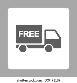 Free delivery icon. This flat rounded square button uses dark gray and white colors and isolated on a silver background.