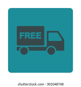 Free delivery icon. This flat rounded square button uses soft blue colors and isolated on a white background.