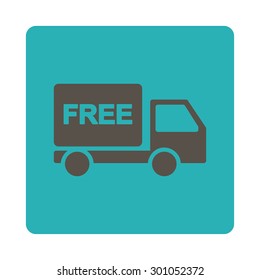 Free delivery icon. This flat rounded square button uses grey and cyan colors and isolated on a white background.