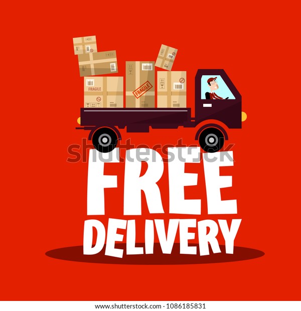 Free Delivery Icon with Truck and Parcels, Vector\
Shipping Symbol.