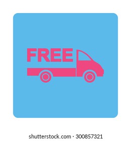 Free delivery icon. Vector style is pink and blue colors, flat rounded square button on a white background.