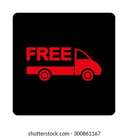 Free delivery icon. Vector style is intensive red and black colors, flat rounded square button on a white background.